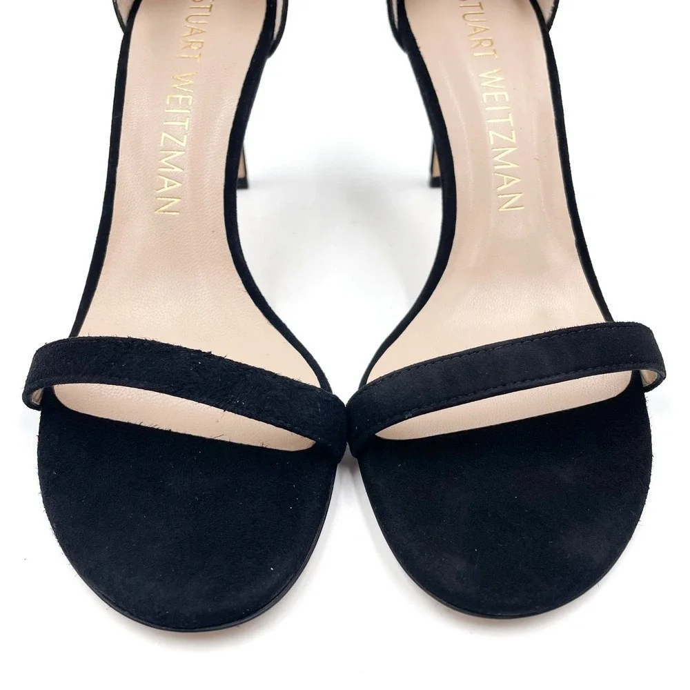 Stuart Weitzman NunakedStraight Black Suede Sandals‎ Ankle Strap High Heel Sz 9
